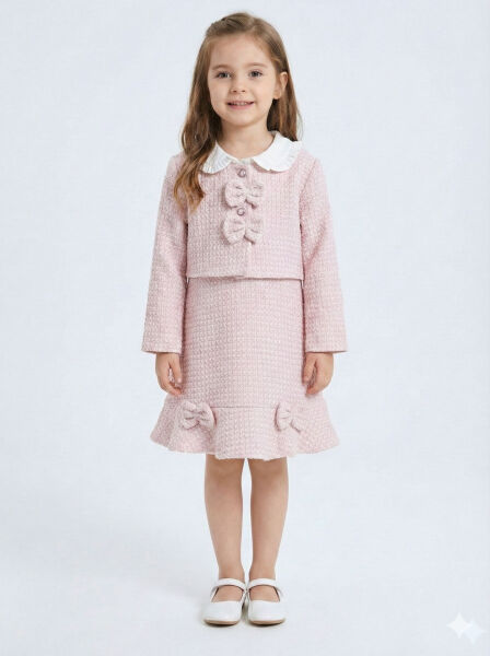 Kız Çocuk Elbise 2-7 Yaş 4421 Pembe - Lanova Kids