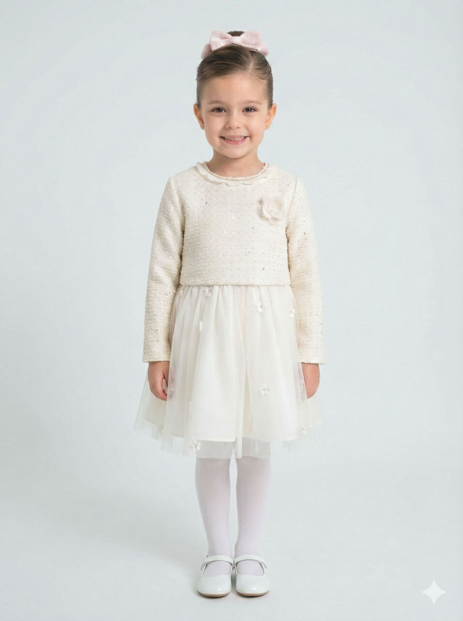 Kız Çocuk Elbise 4-10 Yaş 4422 Ekru - 1