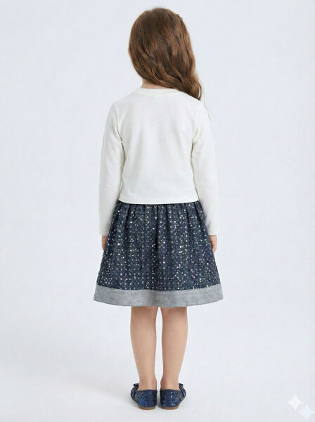 Simli Kumaş Kapüşonlu 3'lü Kız Çocuk Etek Takımı 3-7 Yaş 4416 Lacvivert - Yeşil - 5