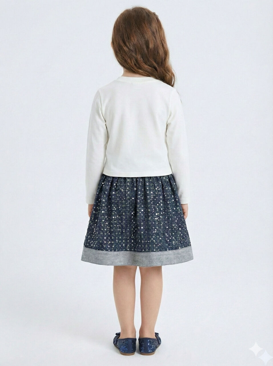 Simli Kumaş Kapüşonlu 3'lü Kız Çocuk Etek Takımı 3-7 Yaş 4416 Lacvivert - Yeşil - 5