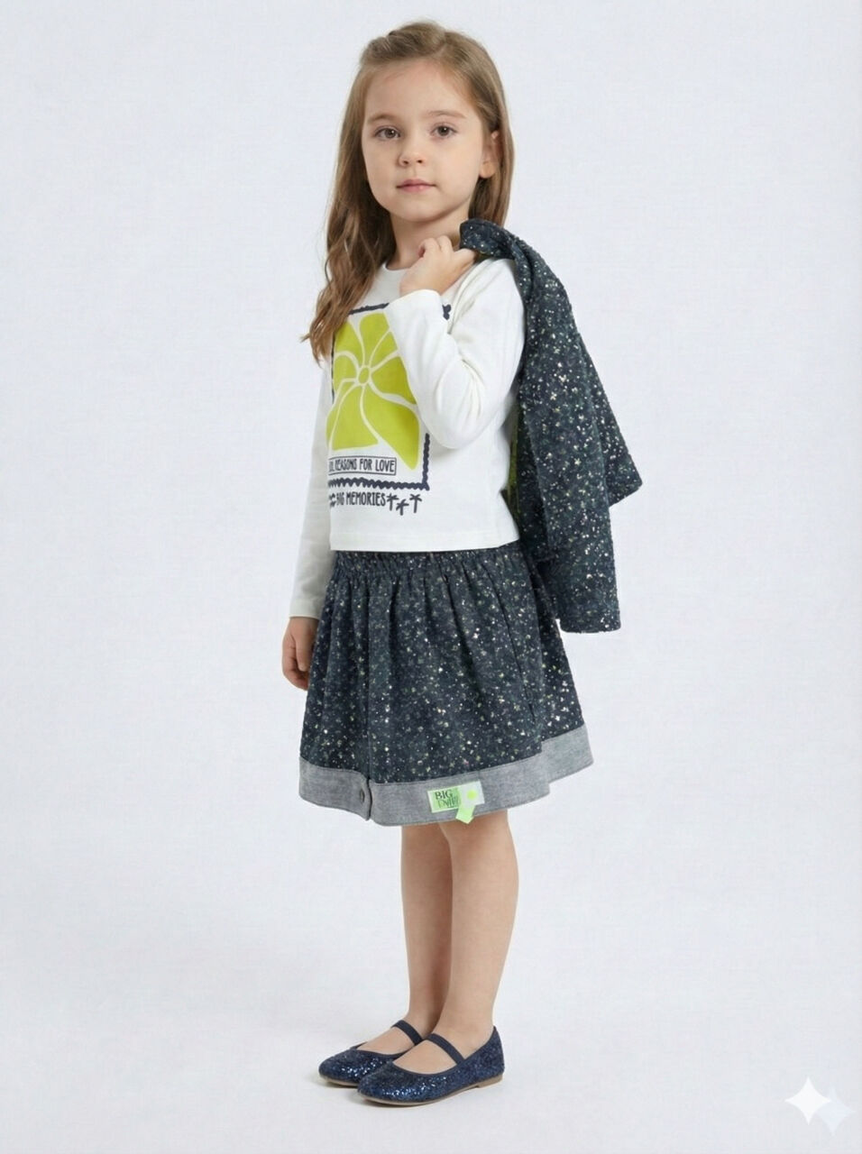 Simli Kumaş Kapüşonlu 3'lü Kız Çocuk Etek Takımı 3-7 Yaş 4416 Lacvivert - Yeşil - 8