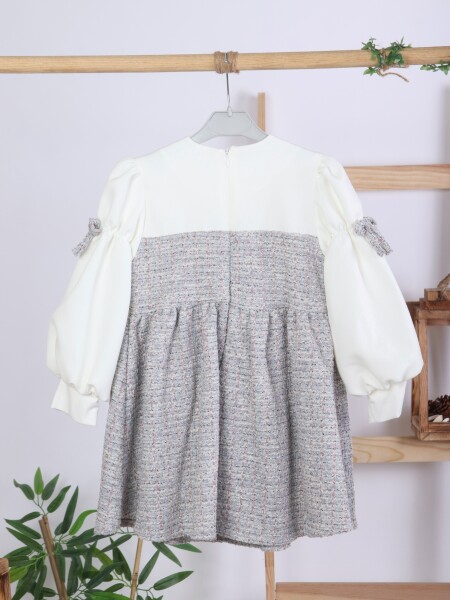 Kurdele Detaylı Kız Çocuk Elbise 4-10 Yaş 4407 Beyaz - Mor - 6