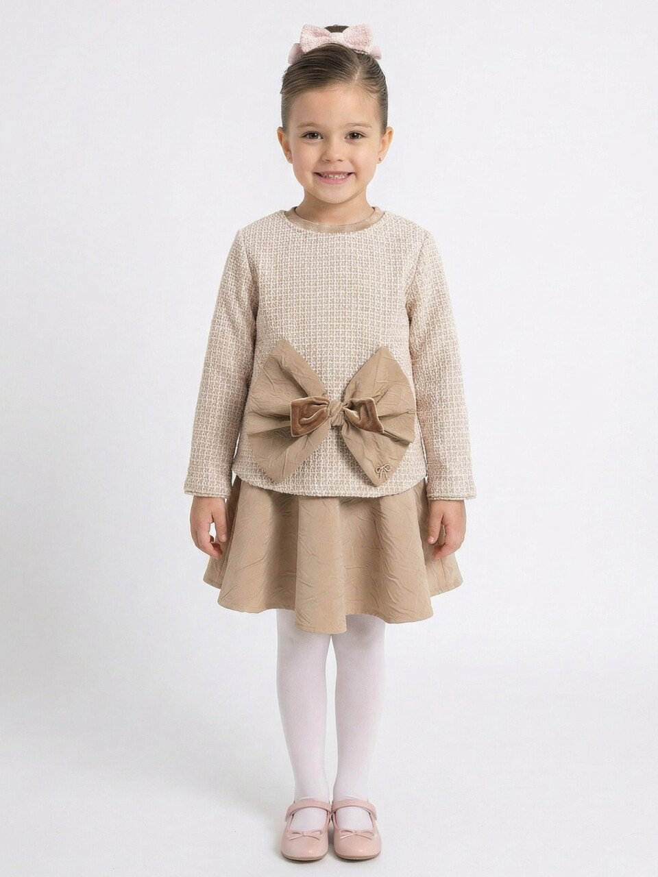 Kız Çocuk Elbise 6-14 Yaş 4424 Bej - 1