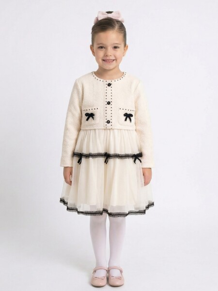 Kız Çocuk Elbise 3-7 Yaş 4427 Ekru - Lanova Kids