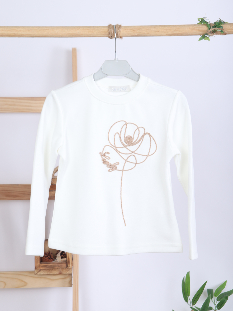 Çiçek Detaylı Tüvit Ceketli Deri Etekli Kız Çocuk 3'lü Takım 4-10 Yaş 4413 Beyaz - Kahverengi - 2