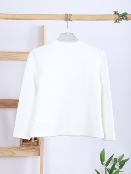 Çiçek Detaylı Tüvit Ceketli Deri Etekli Kız Çocuk 3'lü Takım 4-10 Yaş 4413 Beyaz - Kahverengi - 9