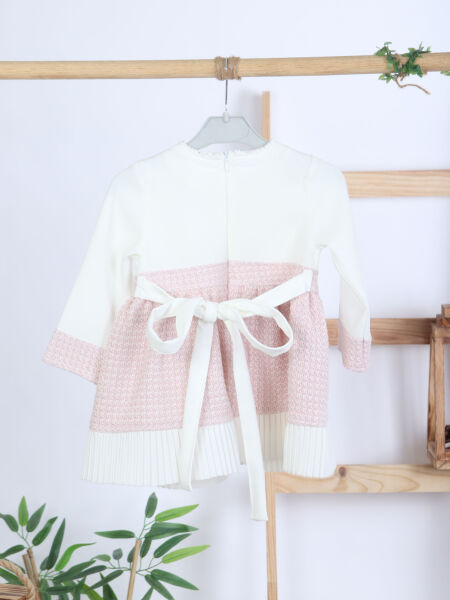 Kız Çocuk Kurdele Detaylı Parlak Kumaşlı 2'li Elbise ve Kaban Takmı 1-6 Yaş 4417 Pembe - 14