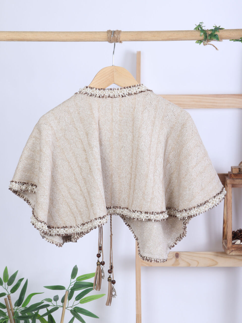 Bej Püsküllü Pançolu Gömlekli ve Bol Paça Pantolonlu 3'lü Kız Çocuk Takım 8-14 Yaş 4430 Ekru - Kahverengi - 11