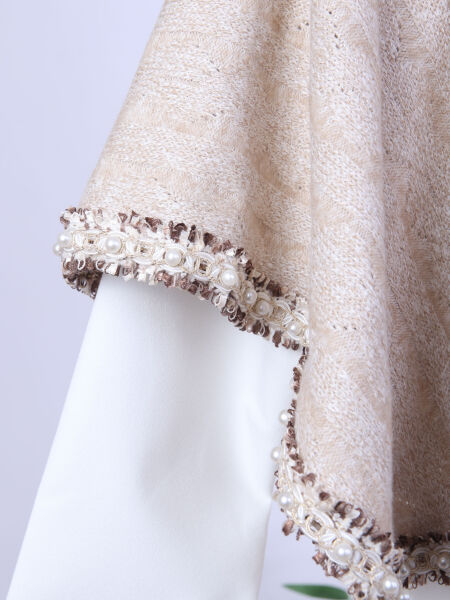 Bej Püsküllü Pançolu Gömlekli ve Bol Paça Pantolonlu 3'lü Kız Çocuk Takım 8-14 Yaş 4430 Ekru - Kahverengi - 12