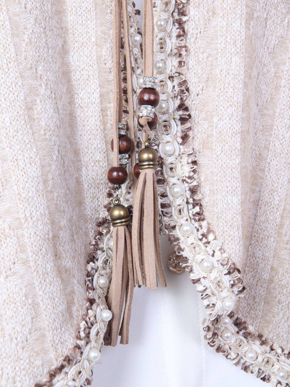 Bej Püsküllü Pançolu Gömlekli ve Bol Paça Pantolonlu 3'lü Kız Çocuk Takım 8-14 Yaş 4430 Ekru - Kahverengi - 10