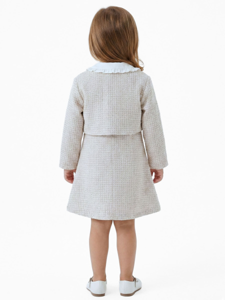 Fiyonklu Bebe Yakalı Tüvit Kız Çocuk 3'lü Bej Elbise Takımı 3-7 Yaş 4410 Bej - 10