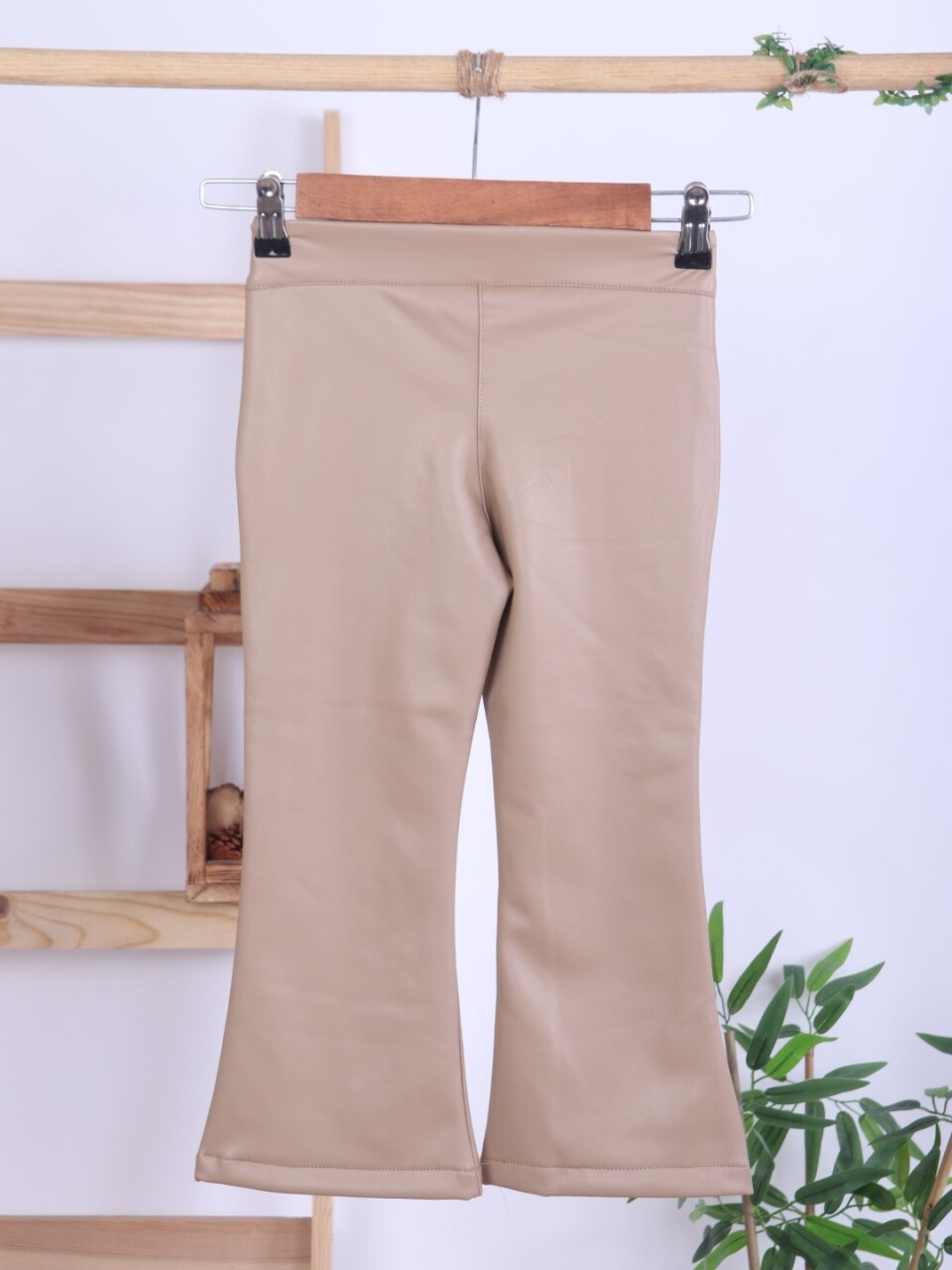 Kız Çocuk Tüvit Ceket ve Deri Pantolon 3'lü Takım 4-14 Yaş 4409 Bej - Kahverengi - 13