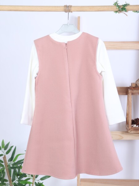 Pelerin Detaylı Çift Cepli Kız Çocuk Elbise 2-6 Yaş 4411 Pudra - 14