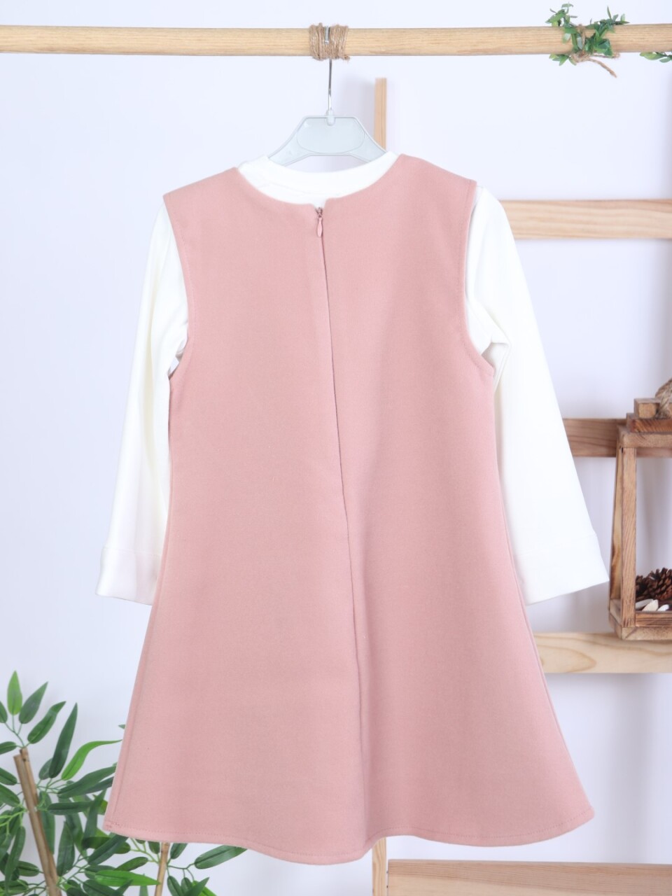 Pelerin Detaylı Çift Cepli Kız Çocuk Elbise 2-6 Yaş 4411 Pudra - 14