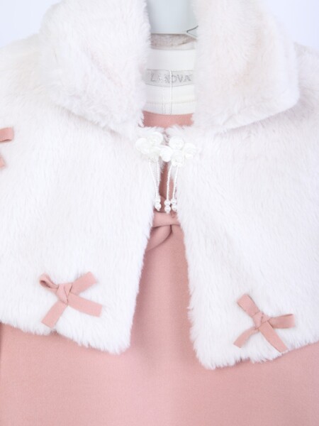 Pelerin Detaylı Çift Cepli Kız Çocuk Elbise 2-6 Yaş 4411 Pudra - 15