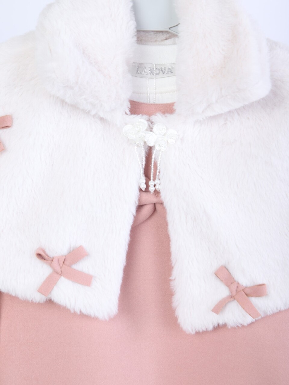 Pelerin Detaylı Çift Cepli Kız Çocuk Elbise 2-6 Yaş 4411 Pudra - 15