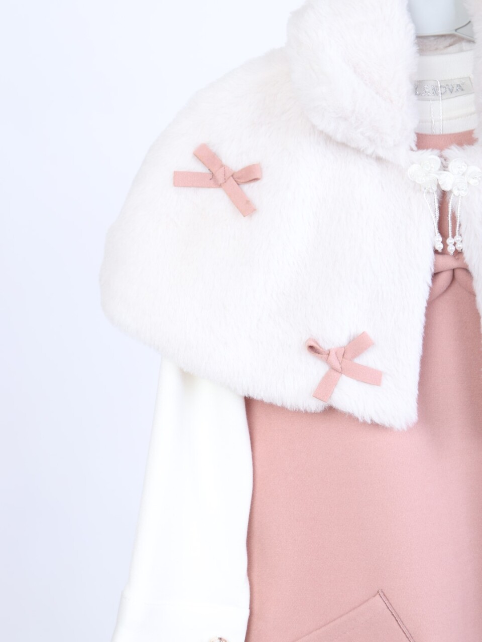 Pelerin Detaylı Çift Cepli Kız Çocuk Elbise 2-6 Yaş 4411 Pudra - 16