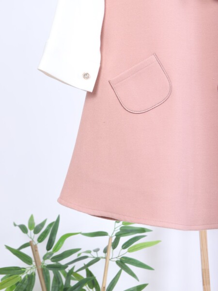 Pelerin Detaylı Çift Cepli Kız Çocuk Elbise 2-6 Yaş 4411 Pudra - 17