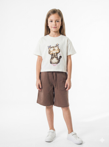 طقم بيجاما صيفي للبنات (تيشيرت + شورت) من 3 إلى 7 سنوات 1103 - Locoloco