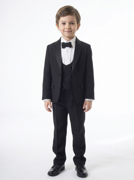 Erkek Çocuk 4'lu Papyonlu Takım Elbise 3-6 Yaş 4165 Siyah - Marli Kids