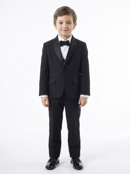 Erkek Çocuk 4'lu Papyonlu Takım Elbise 3-6 Yaş 4165 Siyah - 3