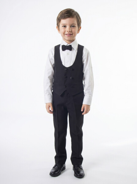 Erkek Çocuk 4'lu Papyonlu Takım Elbise 3-6 Yaş 4165 Siyah - 5