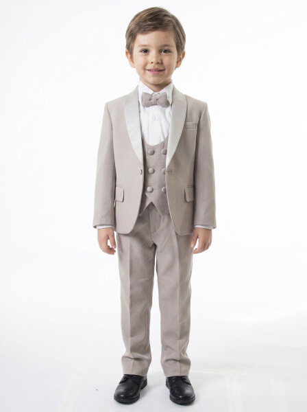 Erkek Çocuk 4'lu Papyonlu Takım Elbise 3-6 Yaş 4165 Vizon - Marli Kids