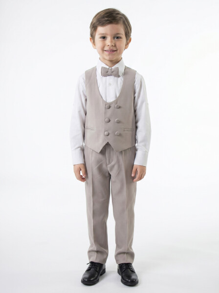 Erkek Çocuk 4'lu Papyonlu Takım Elbise 3-6 Yaş 4165 Vizon - 4