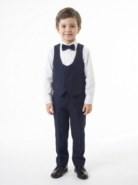 Erkek Çocuk 4'lu Papyonlu Takım Elbise 3-6 Yaş 4165 Lacivert - 4