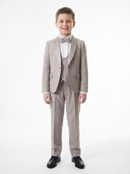 Erkek Çocuk Papiyonlu 4'lü Takım Elbise 7-10 Yaş 4166 Vizon - 2