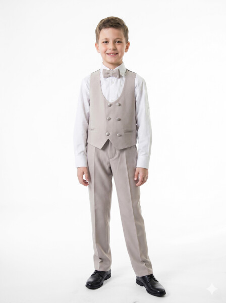 Erkek Çocuk Papiyonlu 4'lü Takım Elbise 7-10 Yaş 4166 Vizon - 4