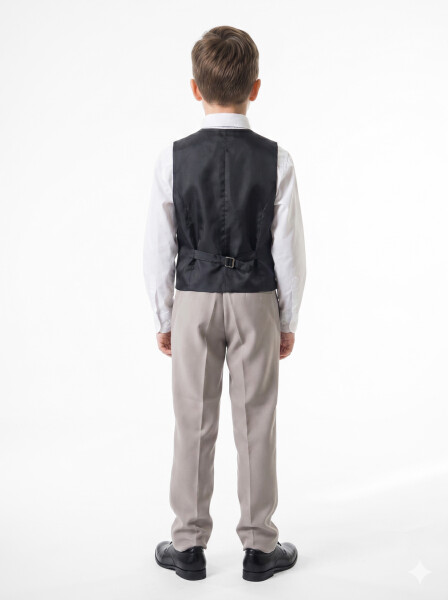 Erkek Çocuk Papiyonlu 4'lü Takım Elbise 7-10 Yaş 4166 Vizon - 5