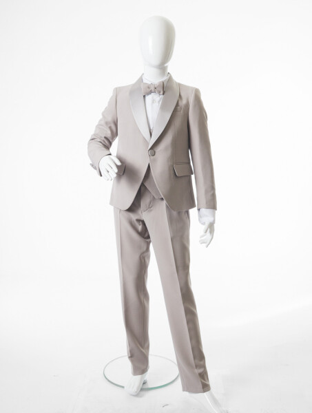 Erkek Çocuk Papiyonlu 4'lü Takım Elbise 7-10 Yaş 4166 Vizon - 6