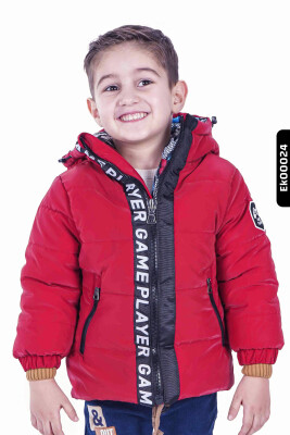 Erkek Çocuk Kapüşonlu Fermuarlı Baskılı Şişmeli Mont 2-5 Yaş 22417 Kırmızı - MİDİ MOD