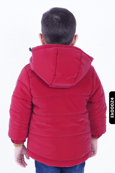 Erkek Çocuk Kapüşonlu Fermuarlı Baskılı Şişmeli Mont 2-5 Yaş 22417 Kırmızı - 2