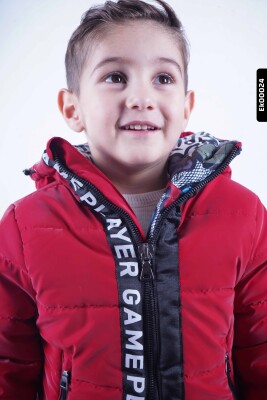 Erkek Çocuk Kapüşonlu Fermuarlı Baskılı Şişmeli Mont 2-5 Yaş 22417 Kırmızı - 3