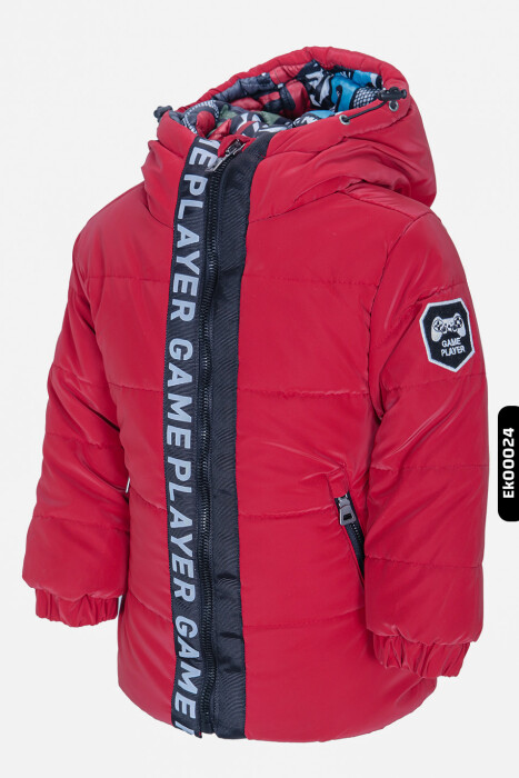Erkek Çocuk Kapüşonlu Fermuarlı Baskılı Şişmeli Mont 2-5 Yaş 22417 Kırmızı - 5