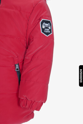 Erkek Çocuk Kapüşonlu Fermuarlı Baskılı Şişmeli Mont 2-5 Yaş 22417 Kırmızı - 7