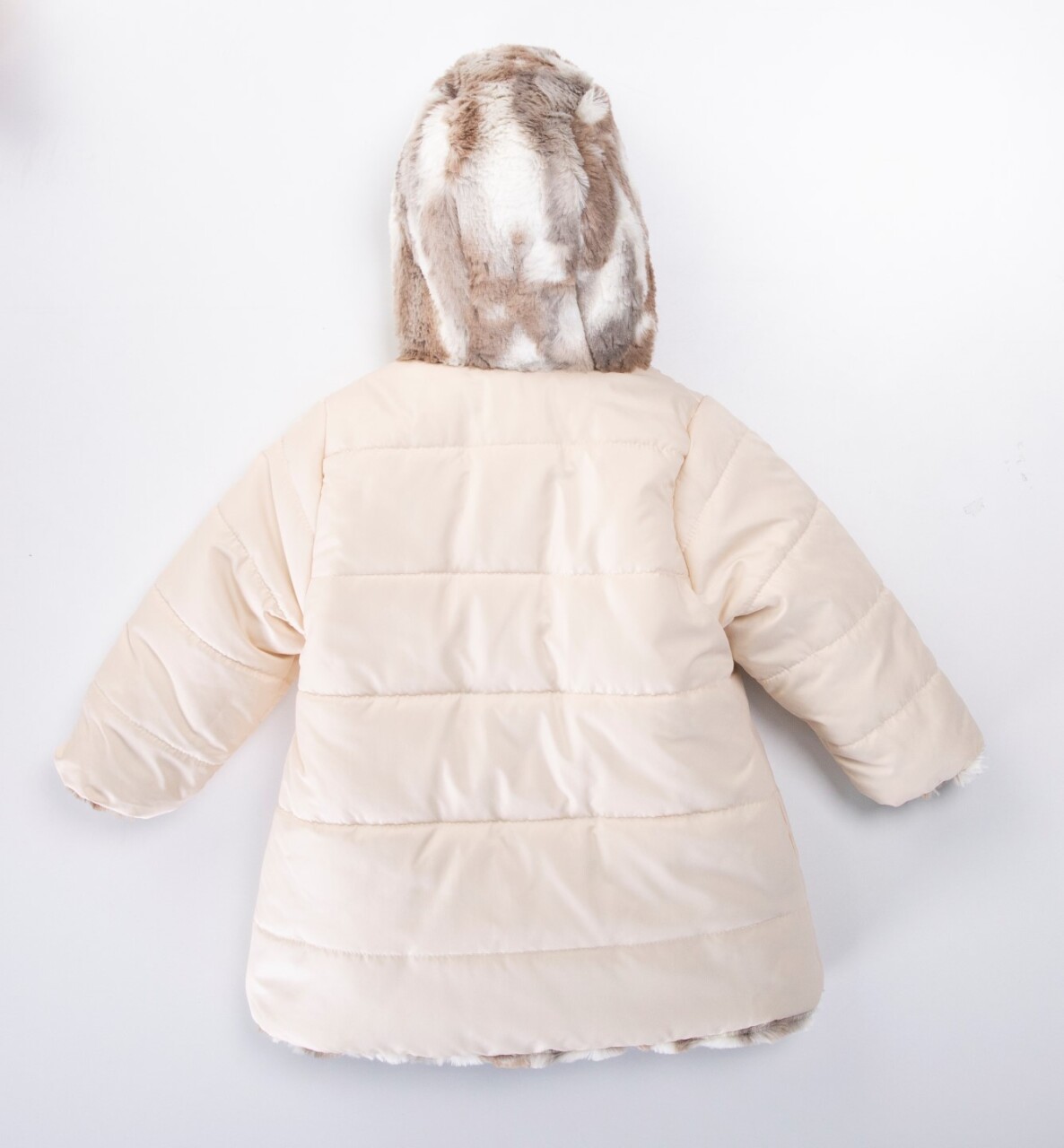 Çift Taraflı İçi Polarlı Rüzgar Geçirmez Kapüşonlu Şişme Kız Çocuk Mont 2-6 Yaş 50315 Bej - 2
