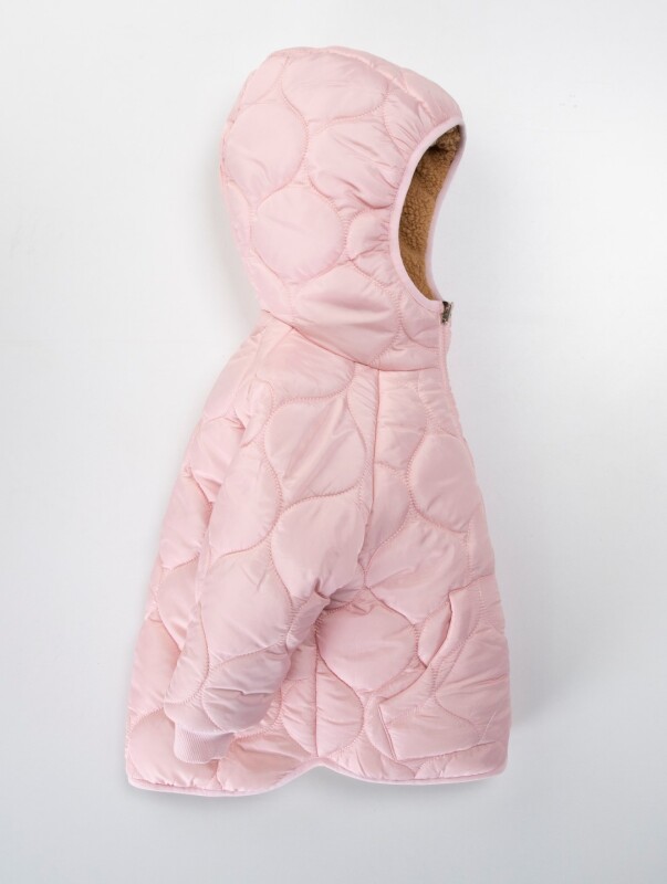 Çift Taraflı İçi Polarlı Rüzgar Geçirmez Kapüşonlu Şişme Kız Çocuk Mont 2-6 Yaş 50316 Pembe - 3