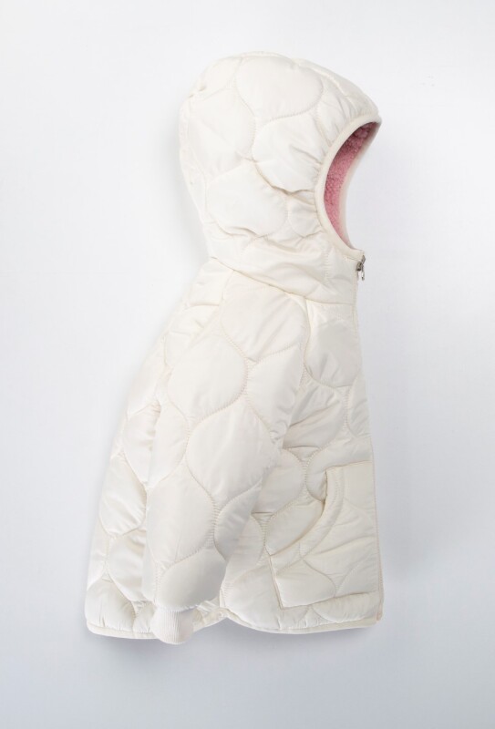 Çift Taraflı İçi Polarlı Rüzgar Geçirmez Kapüşonlu Şişme Kız Çocuk Mont 2-6 Yaş 50316 Ekru - 3