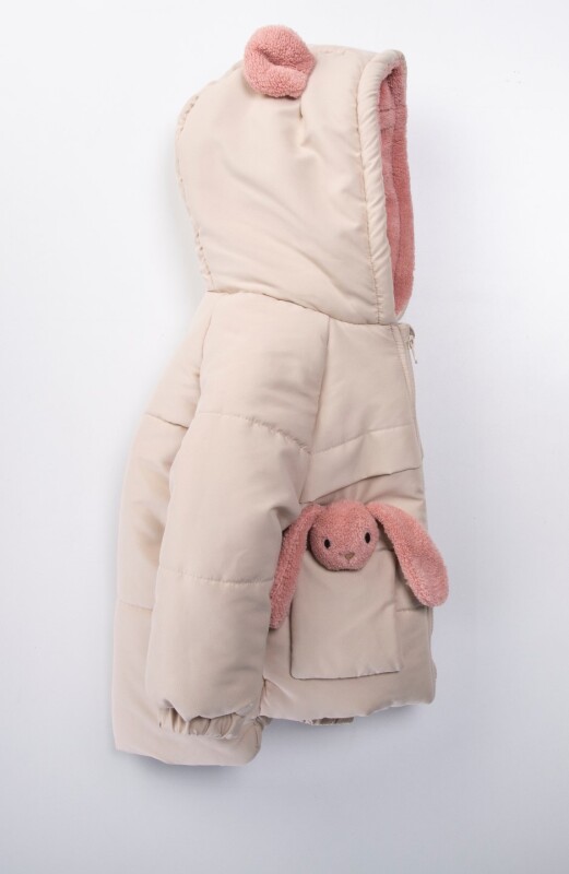 Su Ve Rüzgar Geçiemez Kapüşonlu Şişme Peluş Kışlık Kız Çocuk Mont 2-6 Yaş 50327 Bej - 3