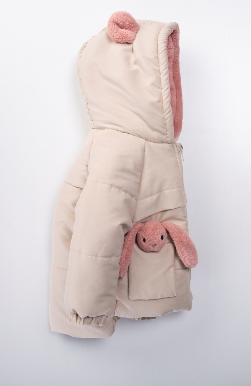 Su Ve Rüzgar Geçiemez Kapüşonlu Şişme Peluş Kışlık Kız Çocuk Mont 2-6 Yaş 50327 Bej - 3