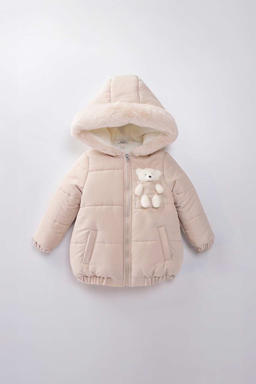 Su Ve Rüzgar Geçiemez Kapüşonlu Şişme Peluş Kışlık Kız Çocuk Mont 2-6 Yaş 50326 Bej - 1