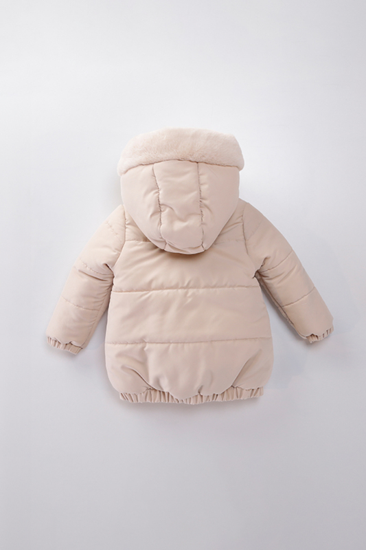 Su Ve Rüzgar Geçiemez Kapüşonlu Şişme Peluş Kışlık Kız Çocuk Mont 2-6 Yaş 50326 Bej - 2