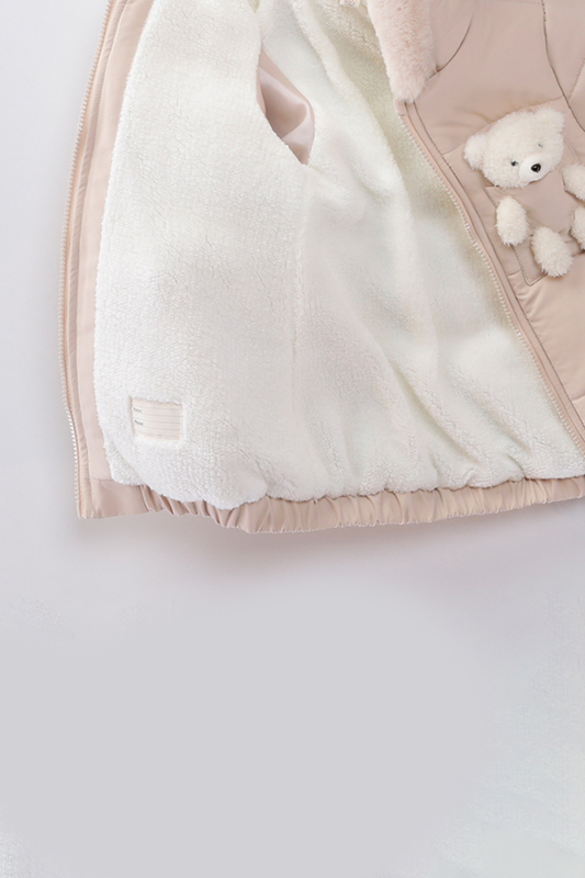 Su Ve Rüzgar Geçiemez Kapüşonlu Şişme Peluş Kışlık Kız Çocuk Mont 2-6 Yaş 50326 Bej - 4