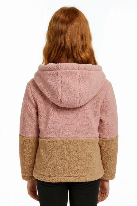 Çift Traflı İçi Polarlı Rüzgar Geçirmez Kapüşonlu Şişme Kız Çocuk Mont 6-10 Yaş 50323 Ekru - 2