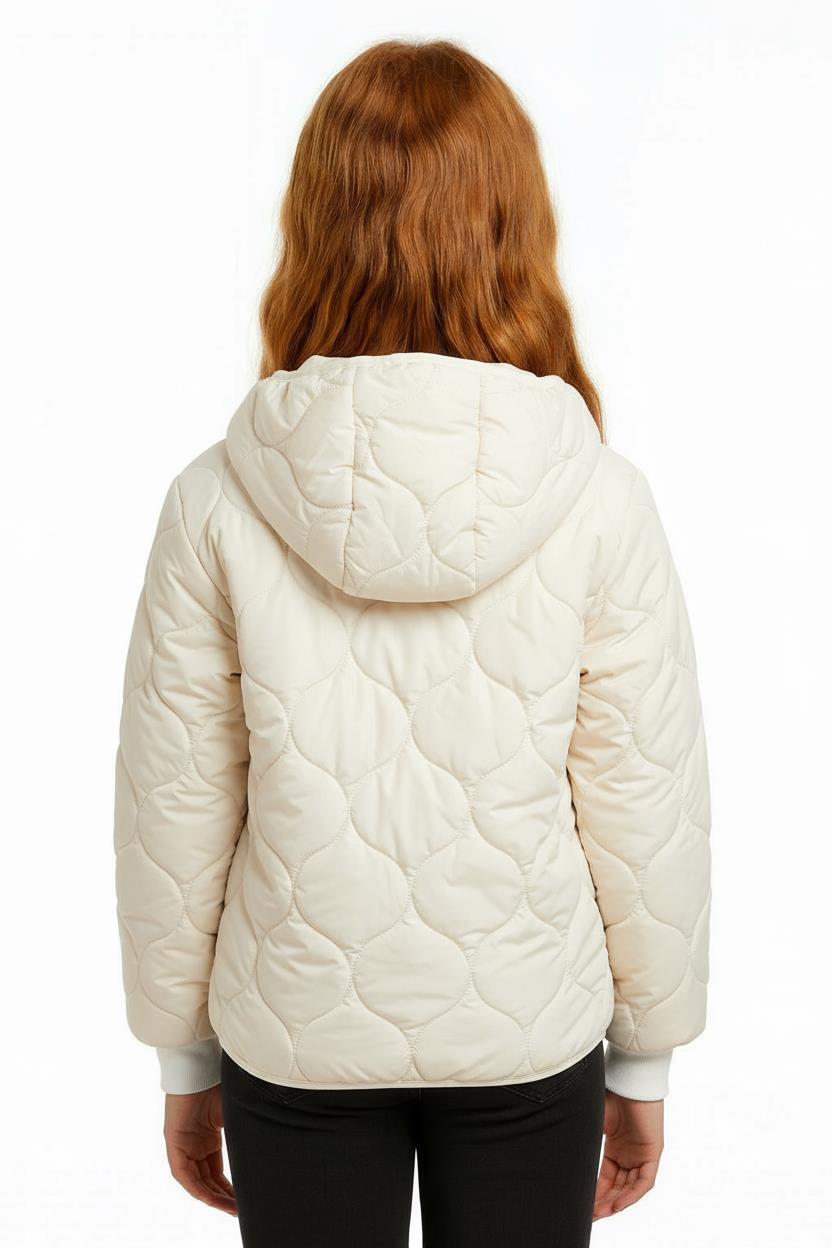 Çift Traflı İçi Polarlı Rüzgar Geçirmez Kapüşonlu Şişme Kız Çocuk Mont 6-10 Yaş 50323 Ekru - 3