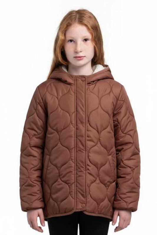 Çift Traflı İçi Polarlı Rüzgar Geçirmez Kapüşonlu Şişme Kız Çocuk Mont 6-10 Yaş 50323 Pembe - MİDİMOD