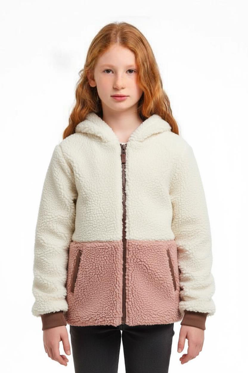 Çift Traflı İçi Polarlı Rüzgar Geçirmez Kapüşonlu Şişme Kız Çocuk Mont 6-10 Yaş 50323 Pembe - 2